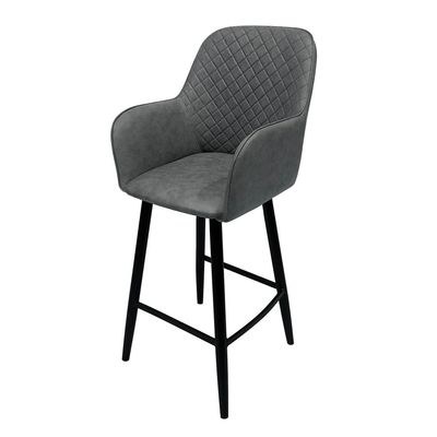 Maple Home Accent Leather High Bar Chair Armrest & Backrest Soft Padding Black Metal Legs and Footrest Counter Kitchen Cafe Restaurant Pub Living Dining Room Furniture