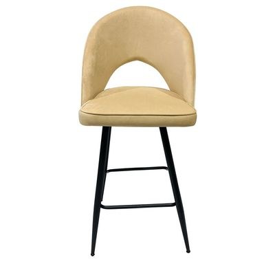 Maple Home Modern High Bar Stool Chair Velvet Armless Hollow Backrest Black Metal Frame Counter Kitchen Cafe Dining Room Restaurant Pub Living Room Furniture - Image 2