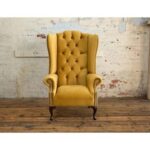 Handicraft Tufted Wing Chair For Living Room (Yellow)