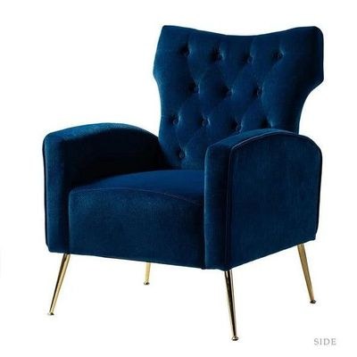 Stuffed Wide Tufted Velvet Wingback Chair for Living Room (Golden Metal Legs) - Image 3