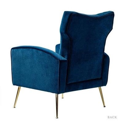 Stuffed Wide Tufted Velvet Wingback Chair for Living Room (Golden Metal Legs) - Image 4