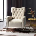 Stuffed Wide Tufted Velvet Wingback Chair for Living Room (Golden Metal Legs)