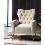 Stuffed Wide Tufted Velvet Wingback Chair for Living Room (Golden Metal Legs)