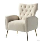 Stuffed Wide Tufted Velvet Wingback Chair for Living Room (Golden Metal Legs)