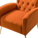 Stuffed Wide Tufted Velvet Wingback Chair for Living Room (Golden Metal Legs)