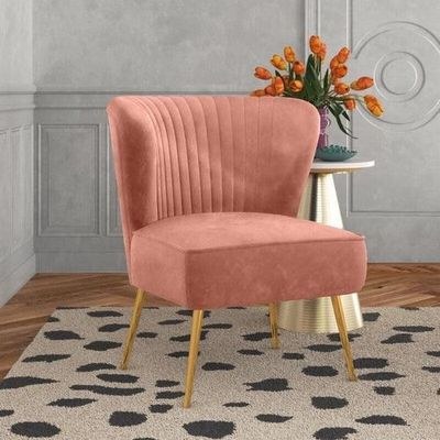Modern Wide Tufted Velvet Wing Chair for Living Room (Metal Legs)