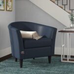 Wide Solid Wood Leatherette Upholstery Barrel Arm Chair Modern Accent Chair for Comfortable Living Room Seating