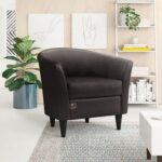 Wide Solid Wood Leatherette Upholstery Barrel Arm Chair Modern Accent Chair for Comfortable Living Room Seating