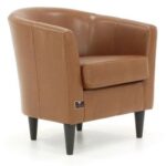 Wide Solid Wood Leatherette Upholstery Barrel Arm Chair Modern Accent Chair for Comfortable Living Room Seating