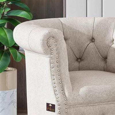Wide Tufted Chesterfield Arm Chair with Ottoman Footrest (Walnut Legs) - Image 5