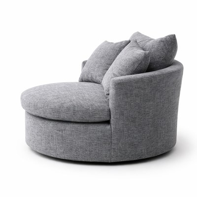Luxury Round Accent Sofa Chair in Premium Grey Fabric – Modern Curved Lounge Armchair with Plush Cushions - Image 3