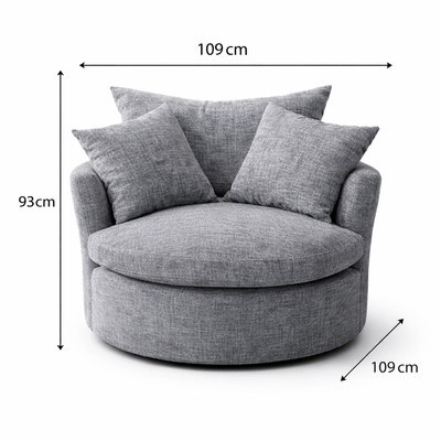 Luxury Round Accent Sofa Chair in Premium Grey Fabric – Modern Curved Lounge Armchair with Plush Cushions - Image 4