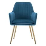 Mahmayi Elegant Velvet Dining Chair with Golden Metal Legs - Superior Fabric, Removable Washable Cushion, Sturdy Structure, 220lbs Weight Capacity (Blue-1PC)