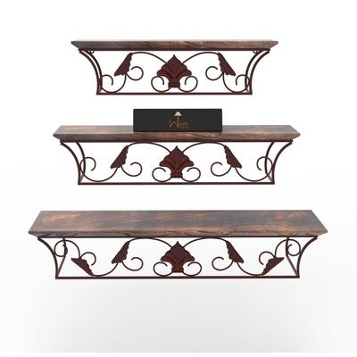Wooden & Iron Hermosa Floating Wall Shelves Set of 3 - Image 3