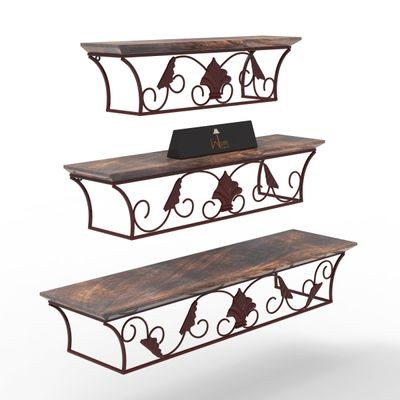Wooden & Iron Hermosa Floating Wall Shelves Set of 3 - Image 4