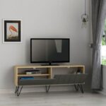 Mourah Picadilly Tv Stand Up To 55 Inches With Storage - Oak/Dark Grey - 2 Years Warranty