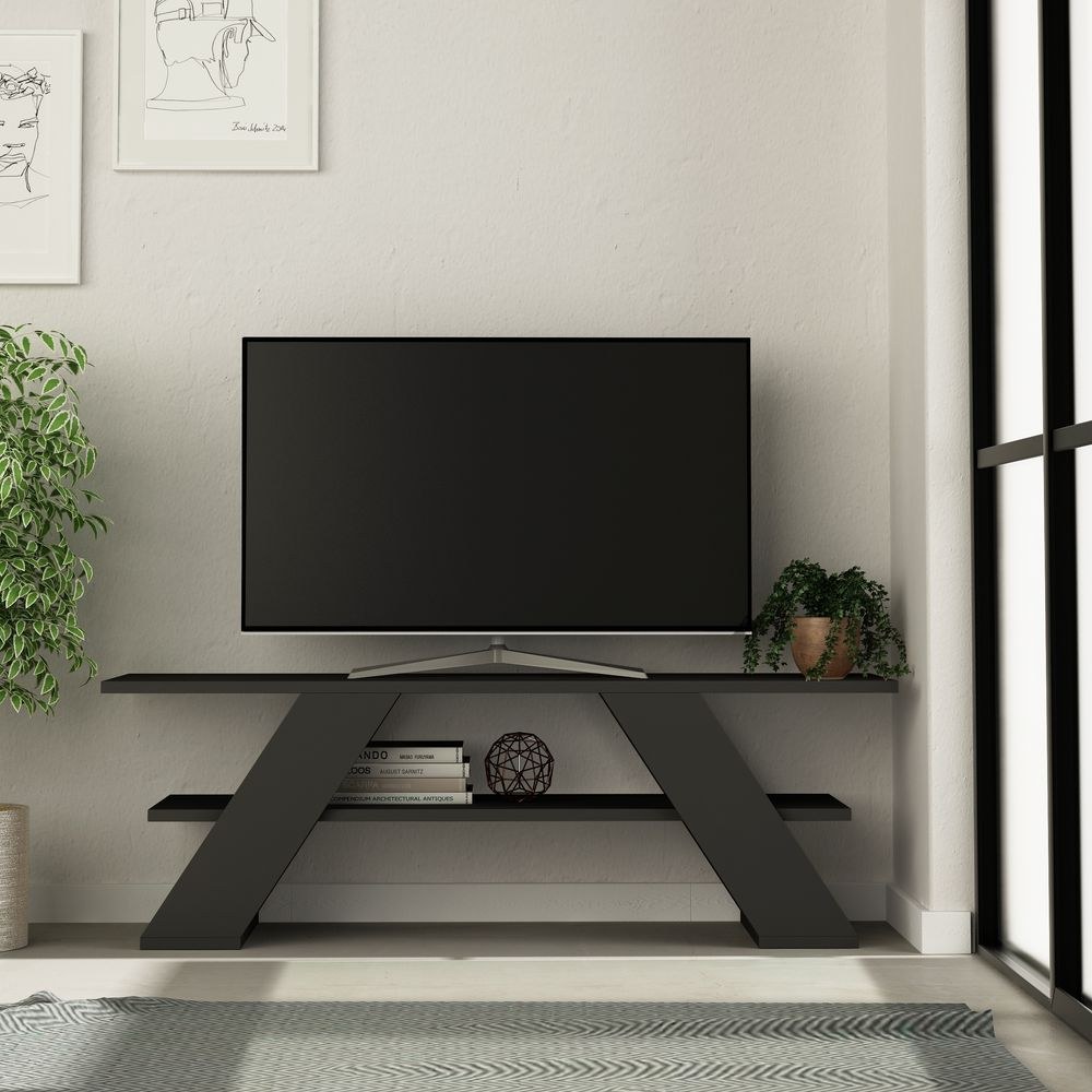Mourah Farfalla Tv Stand Up To 50 Inches With Storage - Dark Grey - 2 Years Warranty