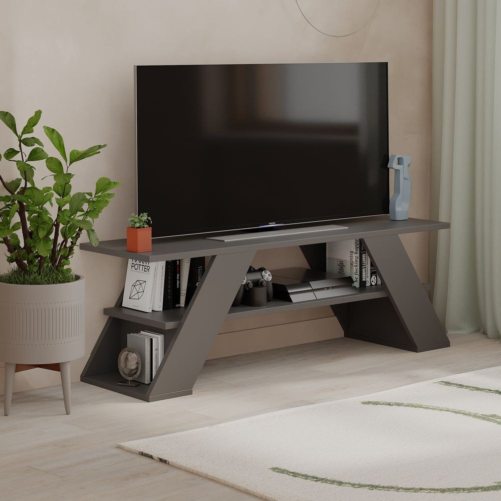 Mourah Farfalla Tv Stand Up To 50 Inches With Storage - Dark Grey - 2 Years Warranty - Image 2