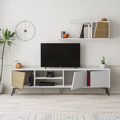 Mourah Fiona Tv Unit Up To 70 Inches With Storage - White/Oak - 2 Years Warranty - Image 3
