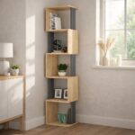 Mourah Piri Corner Bookcase - Oak/Dark Grey - 2 Years Warranty