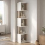 Mourah Piri Corner Bookcase - White/Light Mocha - 2 Years Warranty