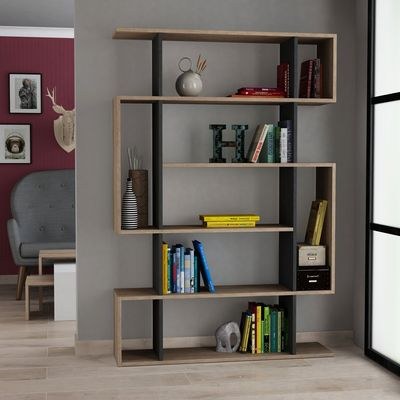 Mourah Mito Bookcase - Oak/Dark Grey - 2 Years Warranty
