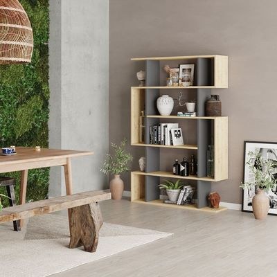 Mourah Mito Bookcase - Oak/Dark Grey - 2 Years Warranty - Image 5