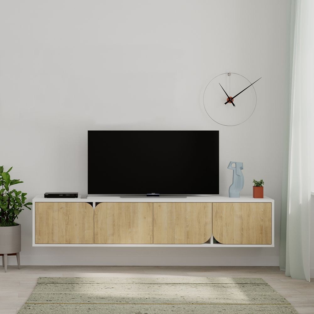 Mourah Spark Tv Stand Up To 70 Inches With Storage - White/Oak - 2 Years Warranty