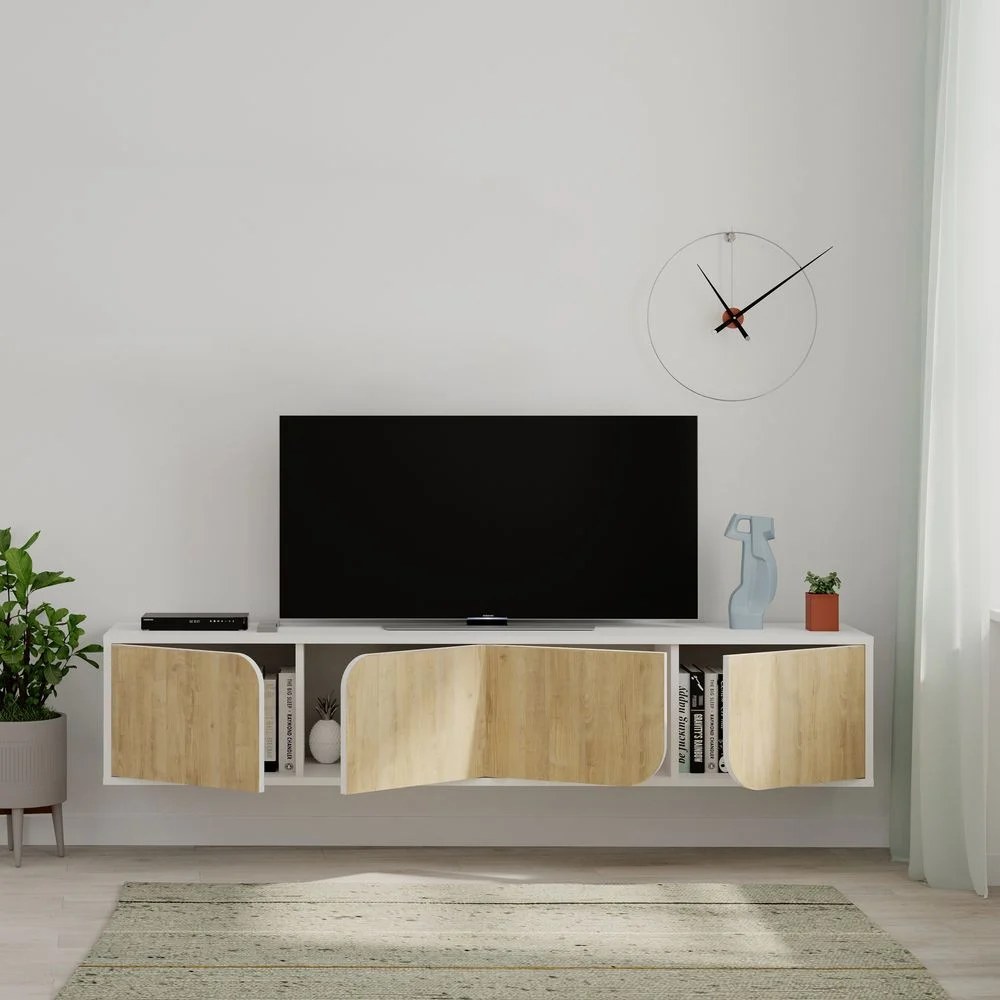 Mourah Spark Tv Stand Up To 70 Inches With Storage - White/Oak - 2 Years Warranty - Image 2
