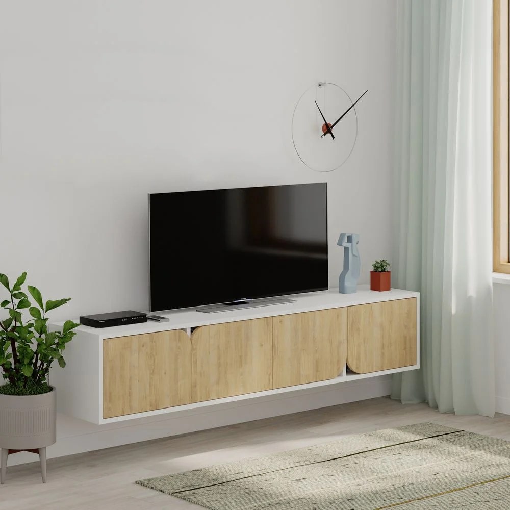 Mourah Spark Tv Stand Up To 70 Inches With Storage - White/Oak - 2 Years Warranty - Image 3