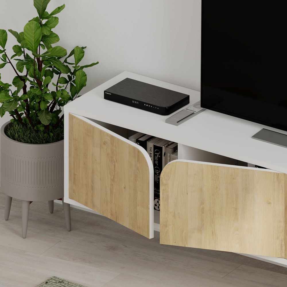 Mourah Spark Tv Stand Up To 70 Inches With Storage - White/Oak - 2 Years Warranty - Image 4