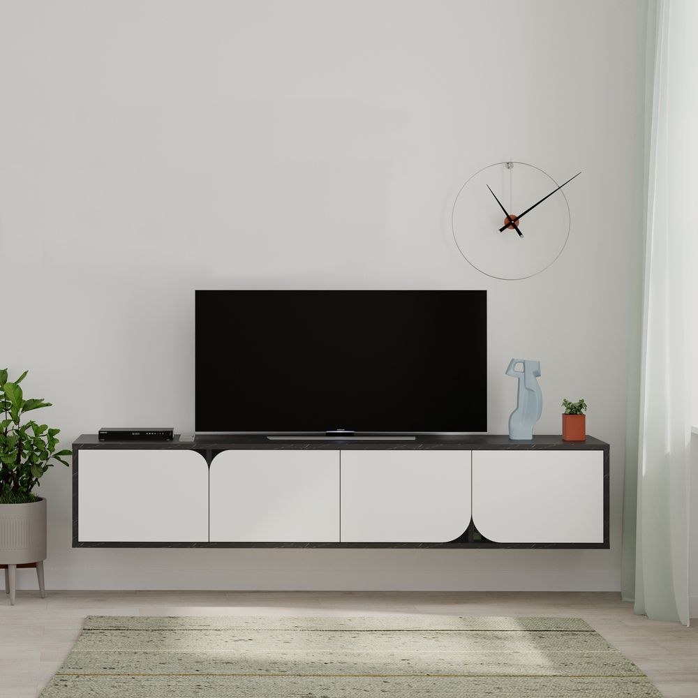 Mourah Spark Tv Stand Up To 70 Inches With Storage - Black Marble/White - 2 Years Warranty - Image 5