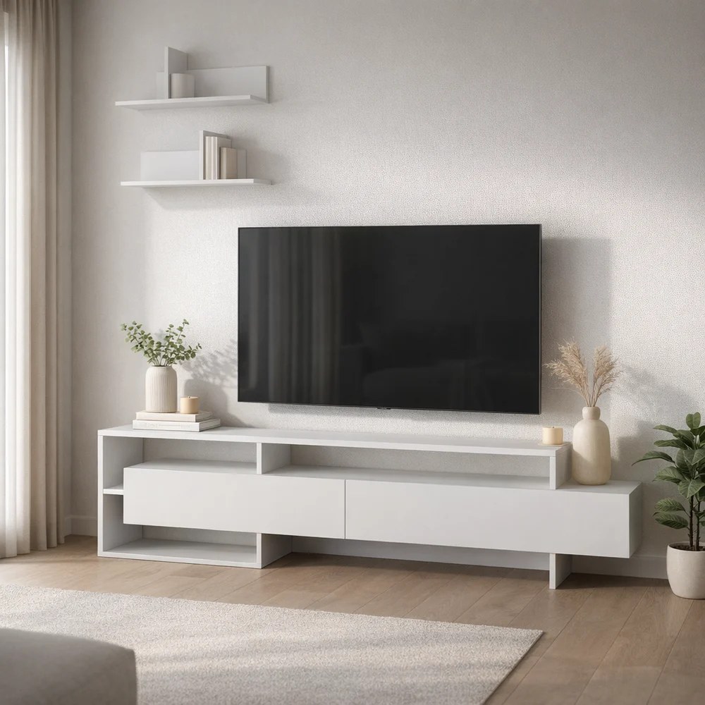Mourah Gara TV Unit Up To 60 Inches With Storage - White - 2 Years Warranty - Image 3