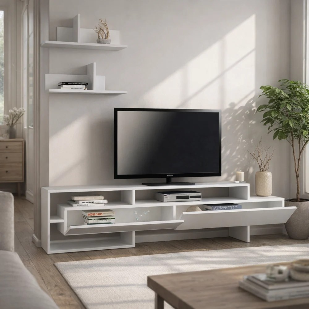 Mourah Gara TV Unit Up To 60 Inches With Storage - White - 2 Years Warranty - Image 4