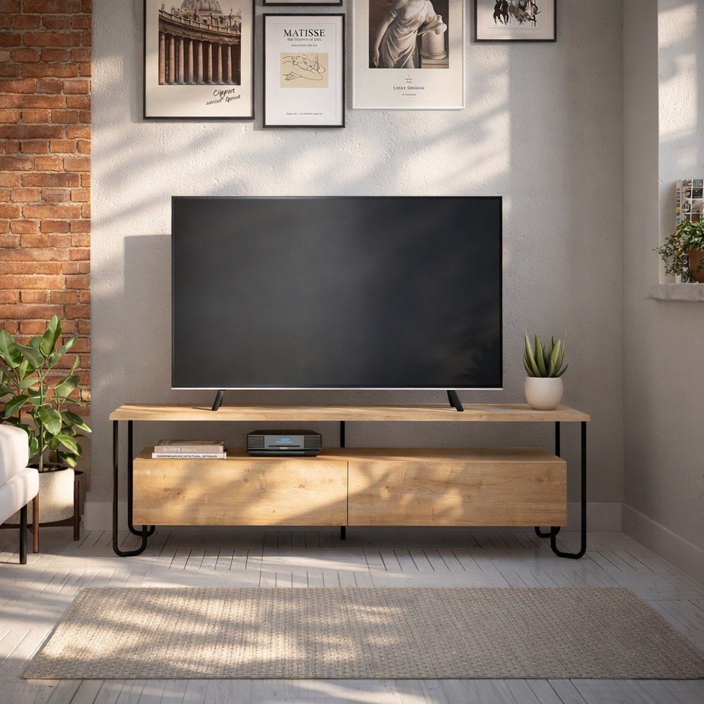 Mourah Cornea Tv Stand Up To 60 Inches With Storage - Oak - 2 Years Warranty