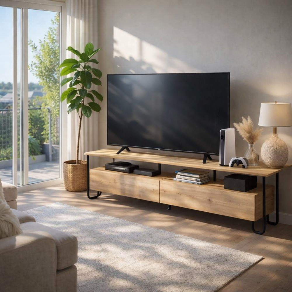 Mourah Cornea Tv Stand Up To 60 Inches With Storage - Oak - 2 Years Warranty - Image 3