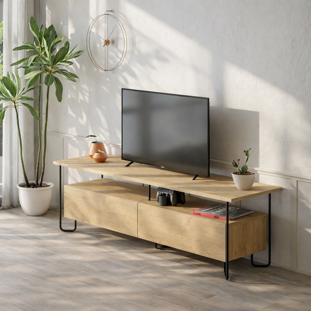 Mourah Cornea Tv Stand Up To 60 Inches With Storage - Oak - 2 Years Warranty - Image 4