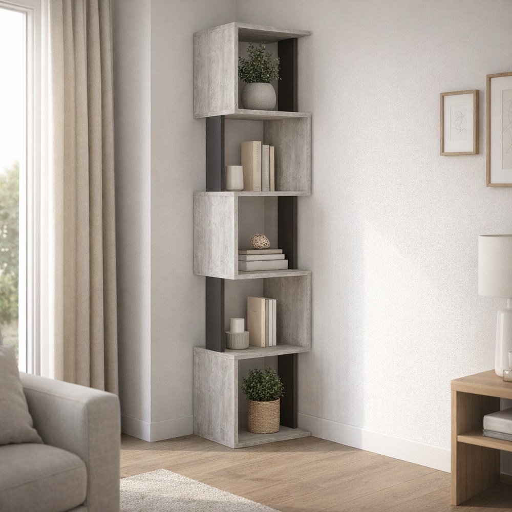 Mourah Piri Corner Bookcase - Ancient White/Dark Grey - 2 Years Warranty - Image 5