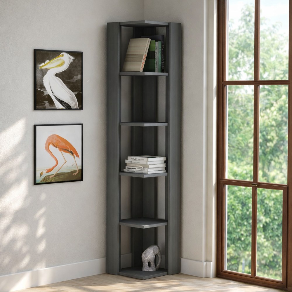 Mourah Nati Corner Bookcase - Dark Grey - 2 Years Warranty
