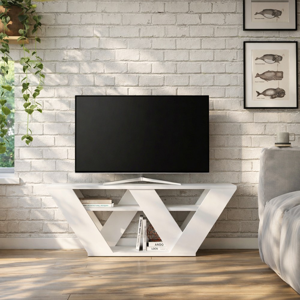 Mourah Pipralla Tv Stand Up To 43 Inches With Storage - White - 2 Years Warranty