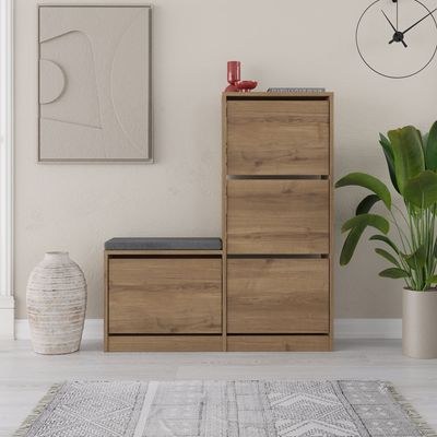 Mourah Dude Bench & Shoe Cabinet - 16 Pairs - Brown - 2 Years Warranty