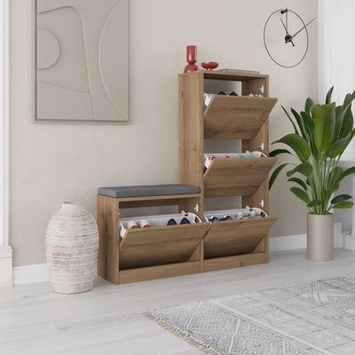 Mourah Dude Bench & Shoe Cabinet - 16 Pairs - Brown - 2 Years Warranty - Image 2