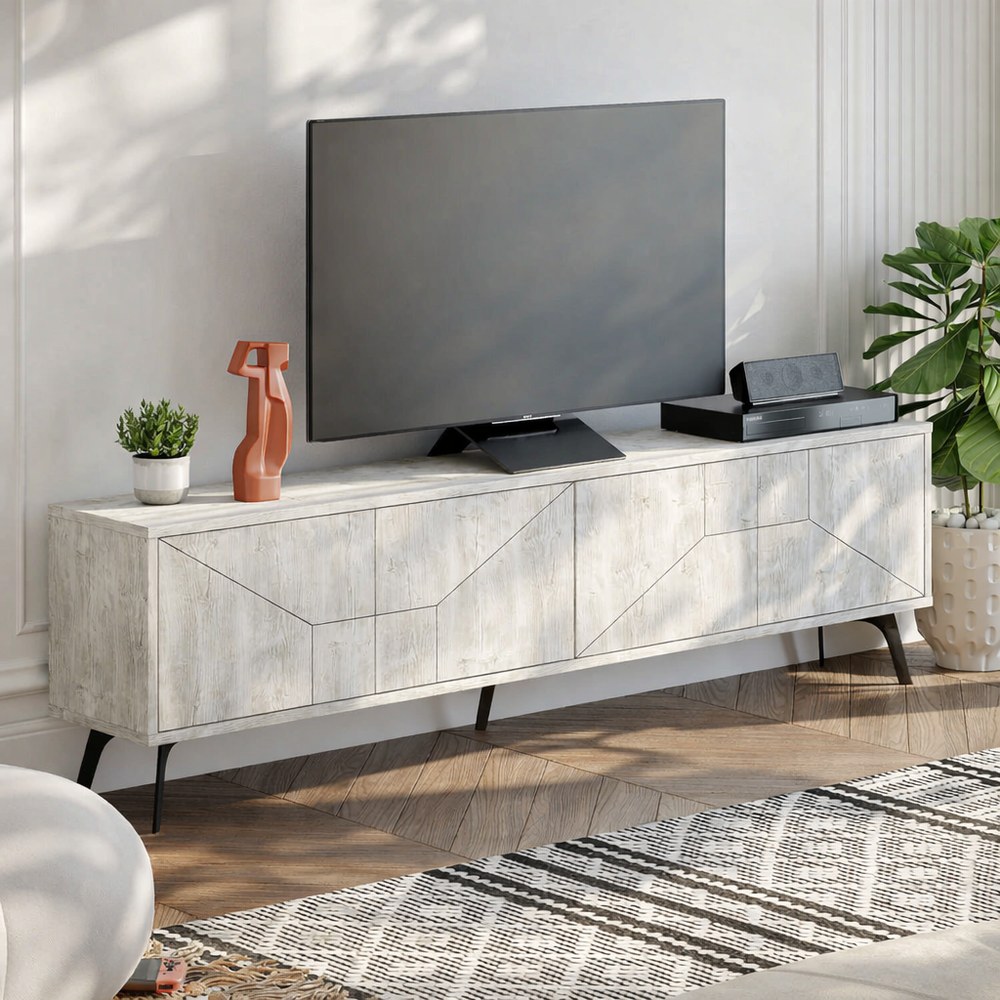 Mourah Dune Tv Stand Up To 70 Inches With Storage - Ancient White - 2 Years Warranty - Image 3