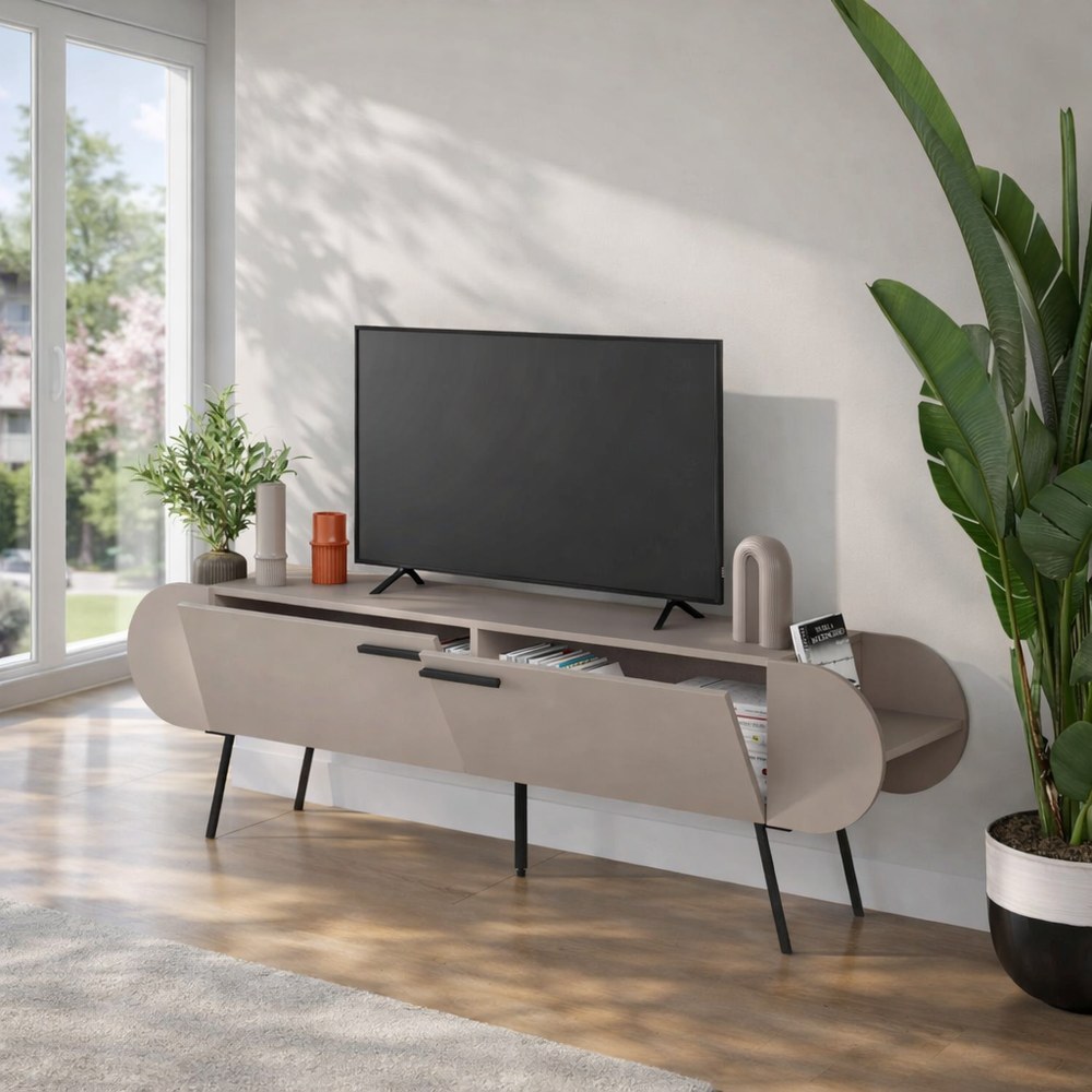 Mourah Capsule Tv Stand Up To 65 Inches With Storage - Light Mocha - 2 Years Warranty - Image 4