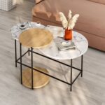 Mourah Cuddle Coffee Table White Marble/ Oak - 2 Years Warranty