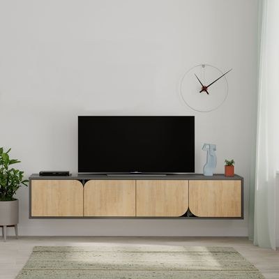 Mourah Spark Tv Stand Up To 70 Inches With Storage - Dark Grey/Oak - 2 Years Warranty