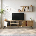 Mourah Fiona Tv Unit Up To 70 Inches With Storage - Oak/White - 2 Years Warranty