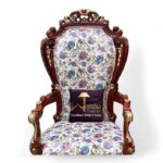 Emboss Design Hand Carved Teak Wood Elegant Upholstery Golden Leaf Armrest Chair ( Set of 2 )