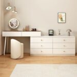 Dressing Table Makeup Vanity Table Large Bedroom Dressing Storage Drawers Cabinet Mirror and Stool - white