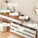 Dressing Table Makeup Vanity Table Large Bedroom Dressing Storage Drawers Cabinet Mirror and Stool - white
